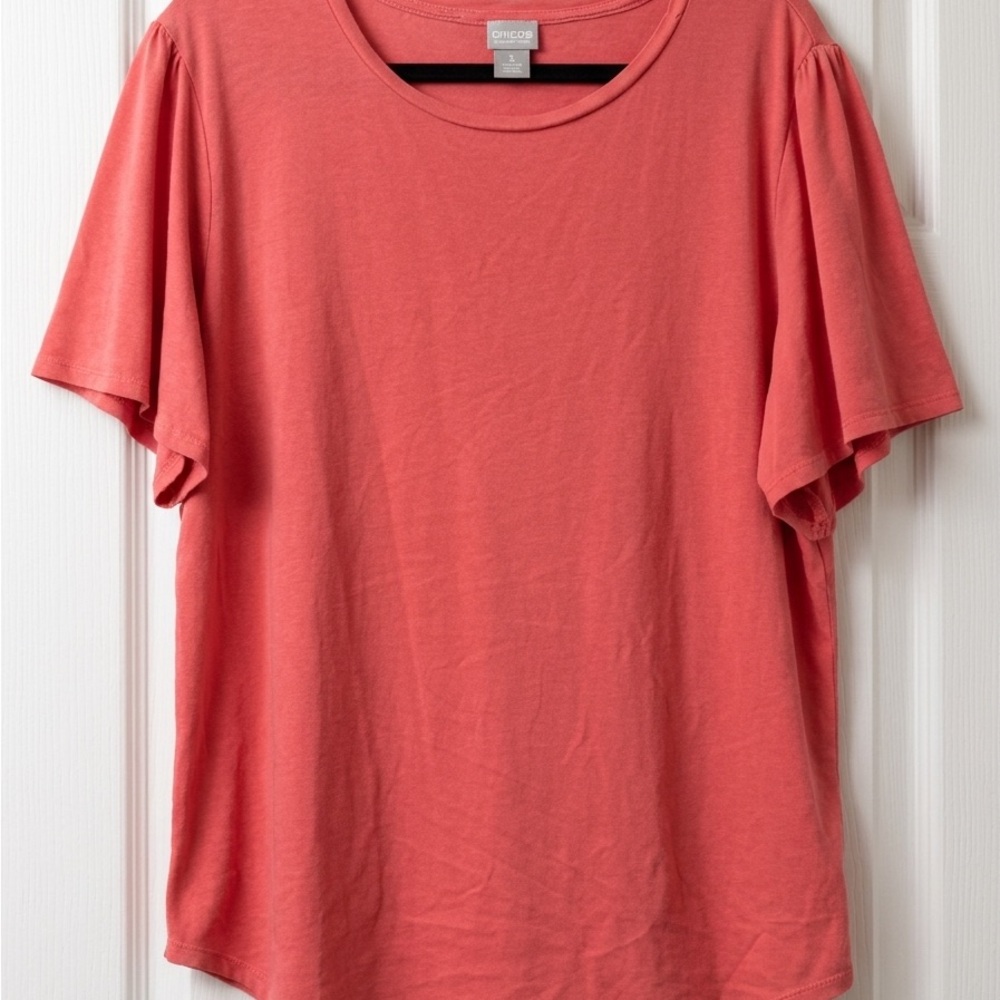 Chico's sz 3 Coral/ peach Flutter Sleeve Tee
